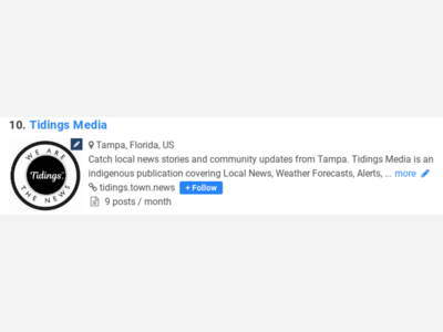Tidings Media Ranked #10 in News in the Tampa Bay Market