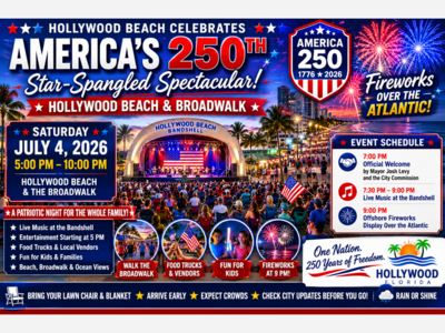 Hollywood Beach Will Host a Star-Spangled America 250 Celebration