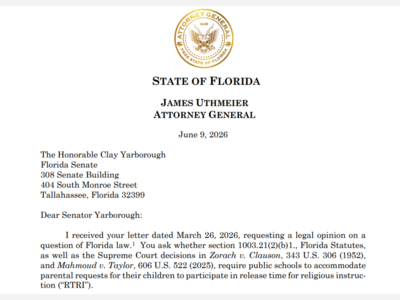 Florida AG Warns School Districts: Parents Can Pull Students for Off-Campus Religious Instruction
